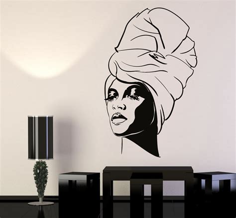 Vinyl Wall Decal African Woman Turban Black Lady Fashion Model Stickers