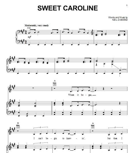 Sweet Caroline Chords Neil Diamond Sweet Caroline Sheet Music