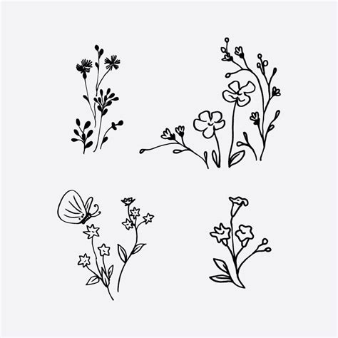 Free Wildflowers Clip Art Vector Floral Design Line Drawing Digital