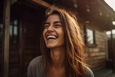 Premium Ai Image A Woman With Long Hair Smiles And Smiles