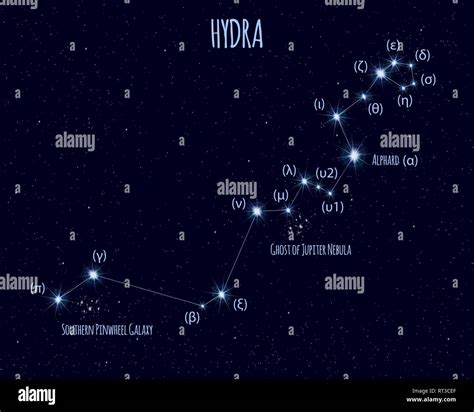 Constelación De Hydra Ilustración Vectorial Con Los Nombres De