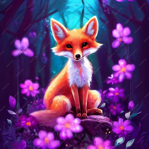 Premium Ai Image Cute Animal Little Pretty Fox Sitting On A Purple