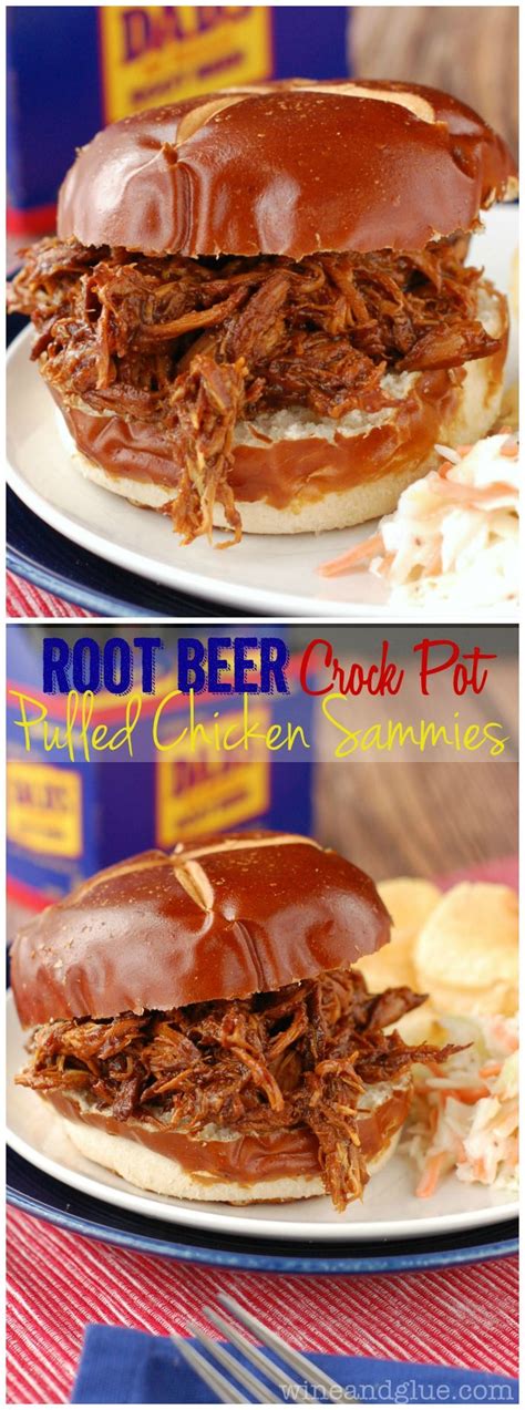 Remove the chicken to a plate and set aside. Root Beer Crock Pot Chicken Sammies - Wine & Glue | Pulled ...
