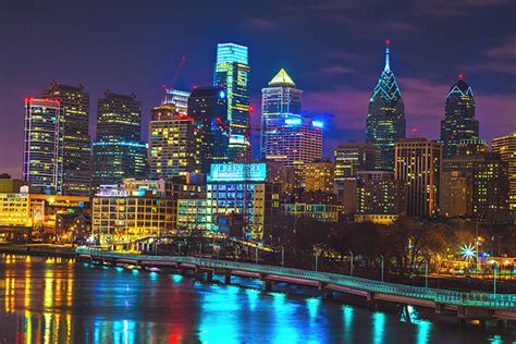 Elegant Philadelphia Skyline At Night Wallpaper Motivational Quotes