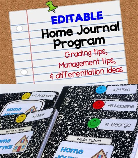 Editable Home Journal Classroom Writing Teaching Elementary School