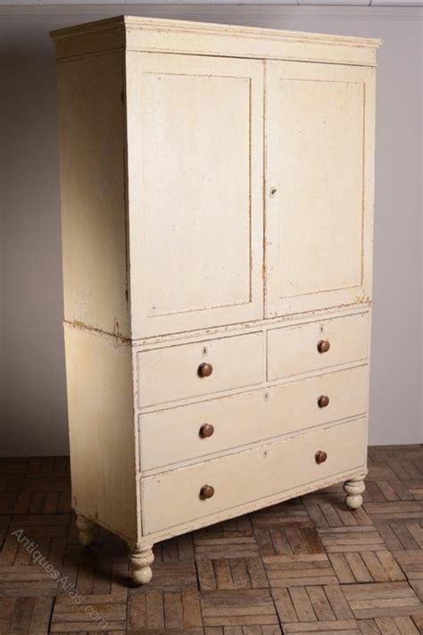 English Antique Painted Pine Linen Press Cupboard Antiques Atlas