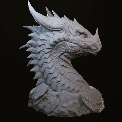 Dragon Head In Stone 3d Print Model Dragon Head Dragon Sculpture