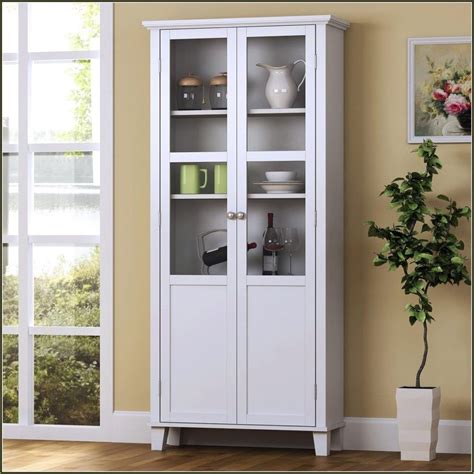Kitchen Storage With Glass Doors Tall Pantry Cabinet Tall Cabinet
