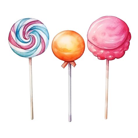 Watercolor Dessert Sweet Clip Art Element Cute Lollipop Candy