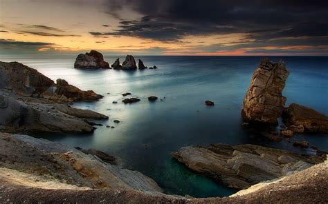 Landscape Sunset Sea Coast Rock Sky Water Spain Nature