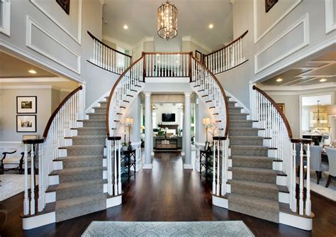 Double Stairs Foyer Dramatic Two Story Foyer With Elegant Curved