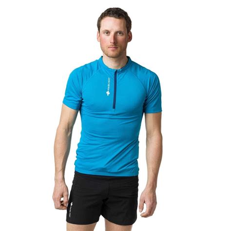Responsiv Mens Short Sleeved Breathable Half Zip Running T Shirt Blue