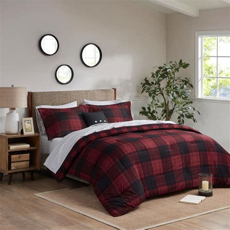 Colebrook 8 Piece Microfiber Reversible Queen Red Plaid Comforter Set With Bed Sheets Mpe10 896