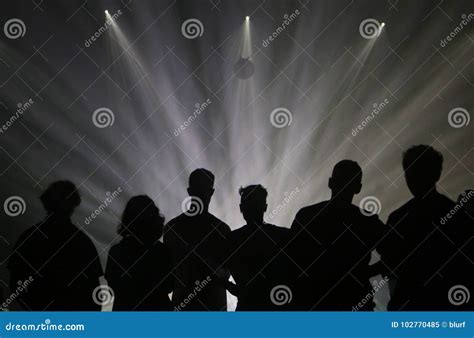 Group Of Friends Under Stage Lights During A Show At Sonar Festival In