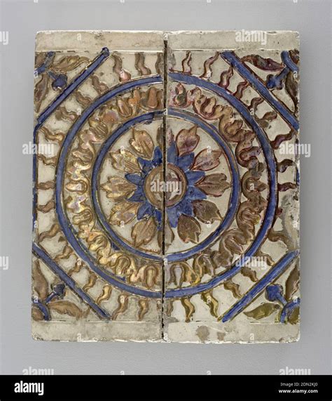 Tile Earthenware Tile Decorated With Brown And Blue Floral Motif