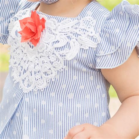 Dolce Petit Spring Summer Baby Girls Blue White Stripes Dress Panty Set