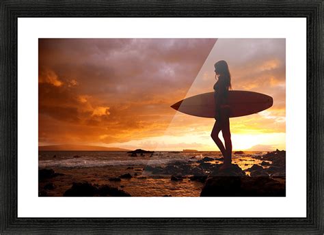 Hawaii Maui Makena Silhouette Of Surfer Girl At Sunset Pacificstock