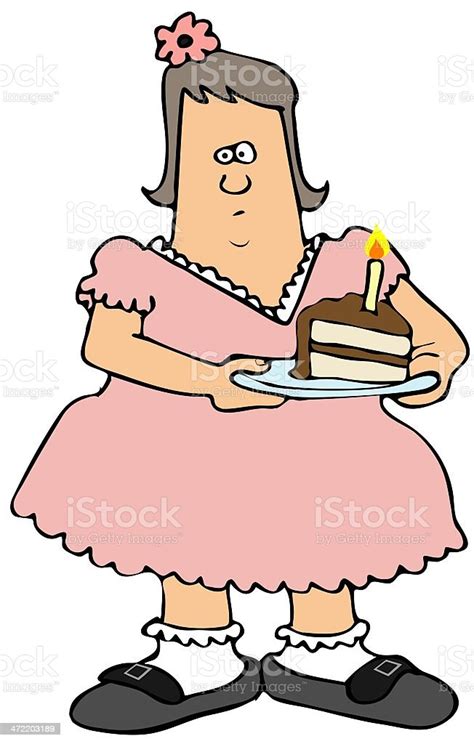 Chubby Girl Eating Birthday Cake Stock Illustration Download Image