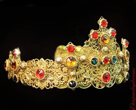 Byzantine Dandg Crown Swarovski 24 K Gold Red By Elviejewelrydreams