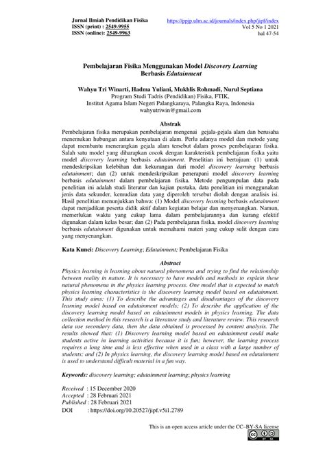 PDF Pembelajaran Fisika Menggunakan Model Discovery Learning Berbasis