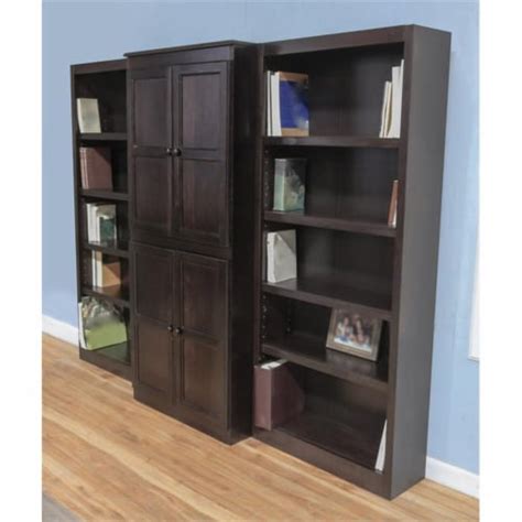 Traditional 72 Tall 15 Shelf Wood Bookcase Wall With Doors In Espresso