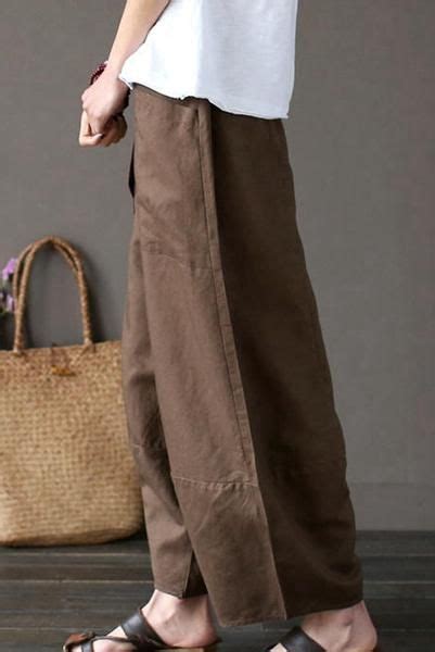Coffee Loose Cotton Linen Casual Ankle Length Pants Women Clothes P