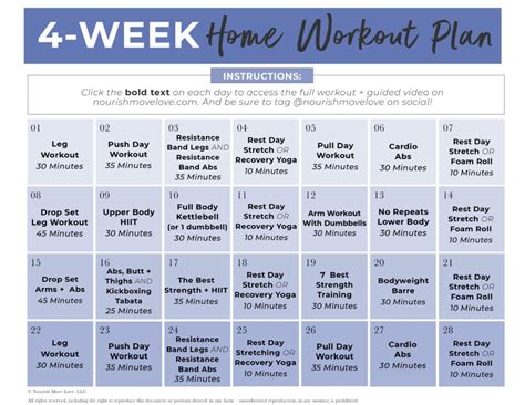 Workout Plan Calendar Pdf Free
