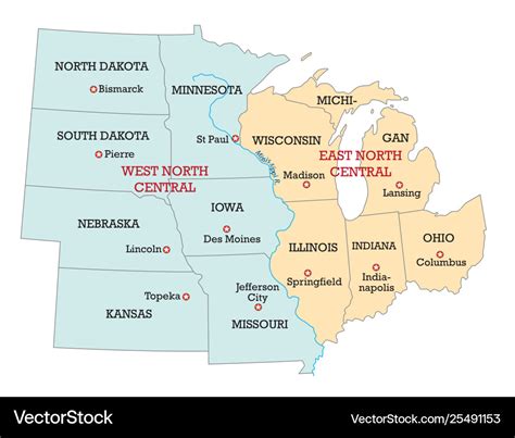 Map Midwest United States America Royalty Free Vector Image