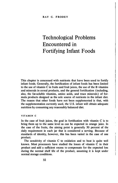 Technological Problems Encountered In Fortifying Infant Foods