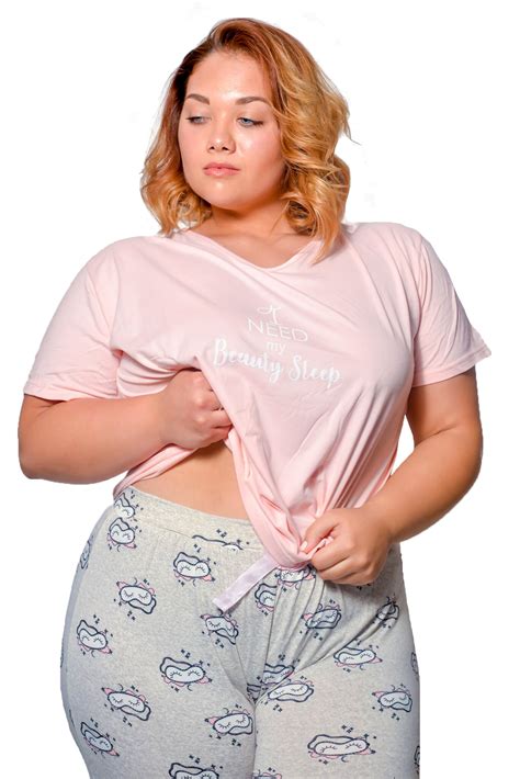 Body Touch Plus Size Pajamas Set Short Sleeve Sleepwear Womens