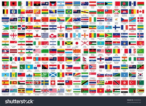 Official Flags World Alphabetical Order Stock Vector