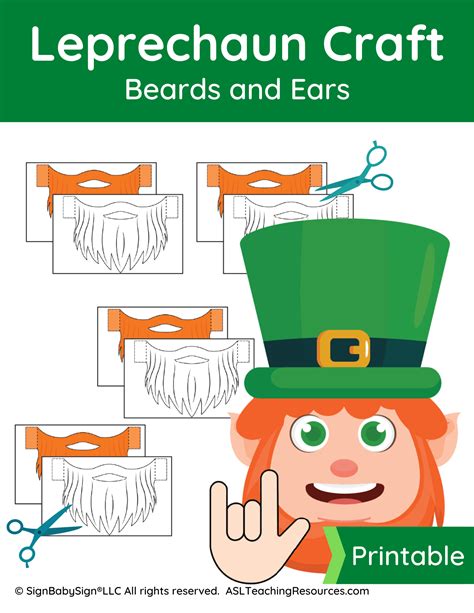 Leprechaun Craft Beard And Ears Asl Teaching Resources