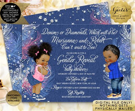 Gender Reveal Baby Shower Invitations African American Denim Etsy Ireland
