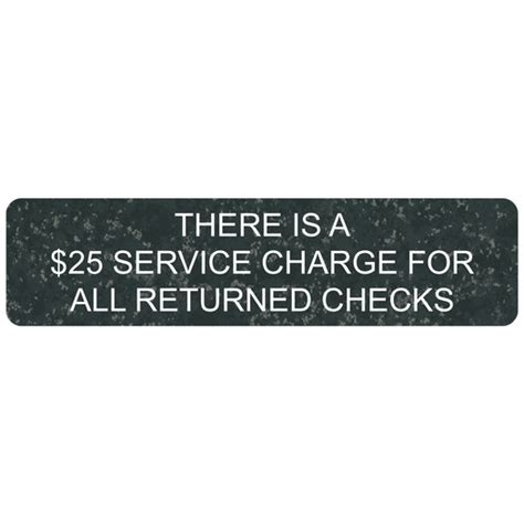 Service Charge Returned Checks Engraved Sign Egre 17986 Whtonchmrbl
