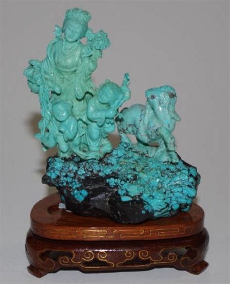 Chinese carved turquoise figures group on stand carving of… - Zother ...