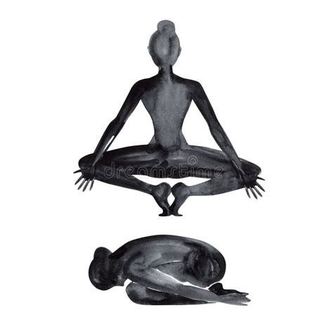 Yoga Relajaci n Y Meditaci n Practicantes Silueta De La Acuarela Stock de ilustración