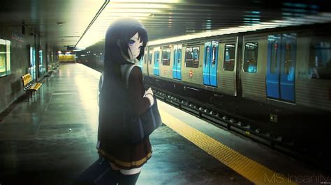 Hd Wallpaper Track Anime Art Anime Girl Train Station Wallpaper Flare