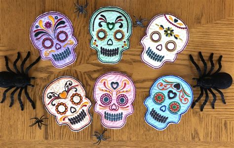 Advanced Embroidery Designs Sugar Skull Coasters In The Hoop Ith