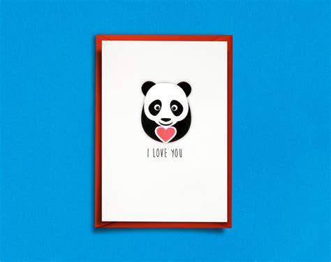 Panda Heart Card I Love You Card Romance Card Valentines Etsy