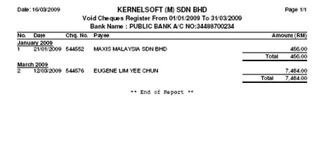 But sometimes voided checks are used by banks to verify the customer's information when doing some special transaction. Cheque Report Sample - Malaysia Cheque Writer Software (PERISIAN MENULIS CEK)