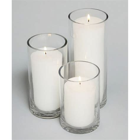 3 White Pillar Candles And 4 Cylinder Vases 3 Candles 3 Vases