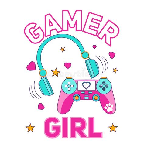 Gamer Girl Cute Vector Illustration With Headphones Game Controller
