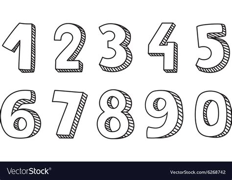 Hand Drawn Numbers Isolated On White Background Vector Image