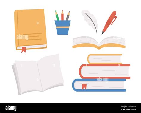 Vector Books Set Back To School Educational Clipart Cute Flat Style