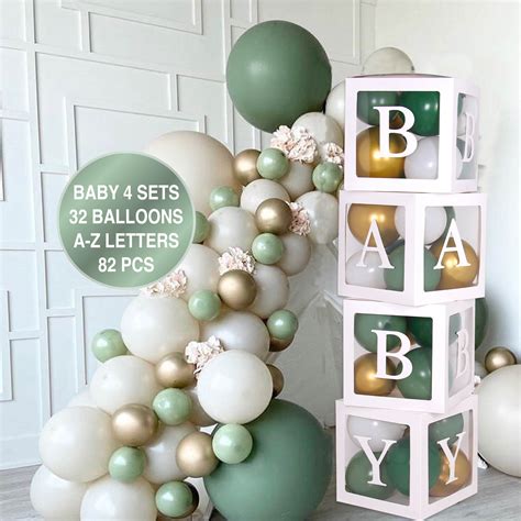Sage Green Baby Shower Boxes Transparent Balloon Blocks Boxes With