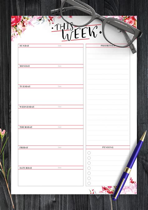 Free Printable Weekly Planner with Priorities PDF Download