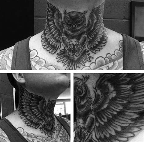 30 Owl Neck Tattoo Designs For Men Bird Ink Ideas