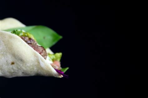 Chimichurri Taco With Beef Red Cabbage Coleslaw And White Bbq Sauce