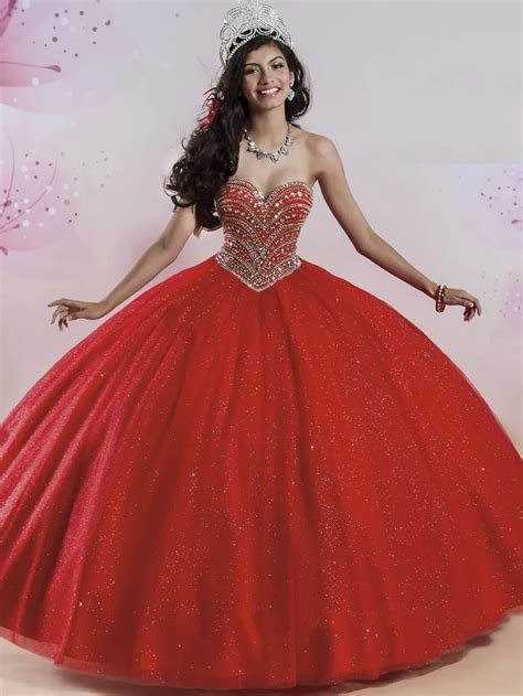 Sparkly Pageant Ball Gown Party Dress Puffy Shimmering Skirt Masquerade Quinceanera Dresses Red