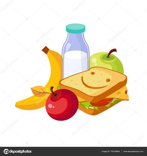 Dibujos Dibujo Almuerzo Comida Sandwich Leche Y Frutas El